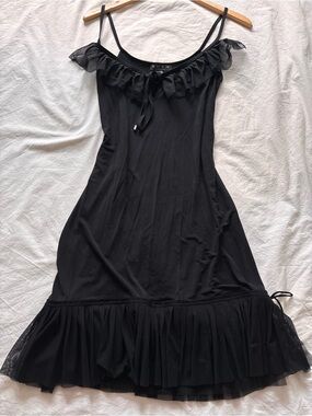 SHAN Black Ruffle-Trim Slip Dress